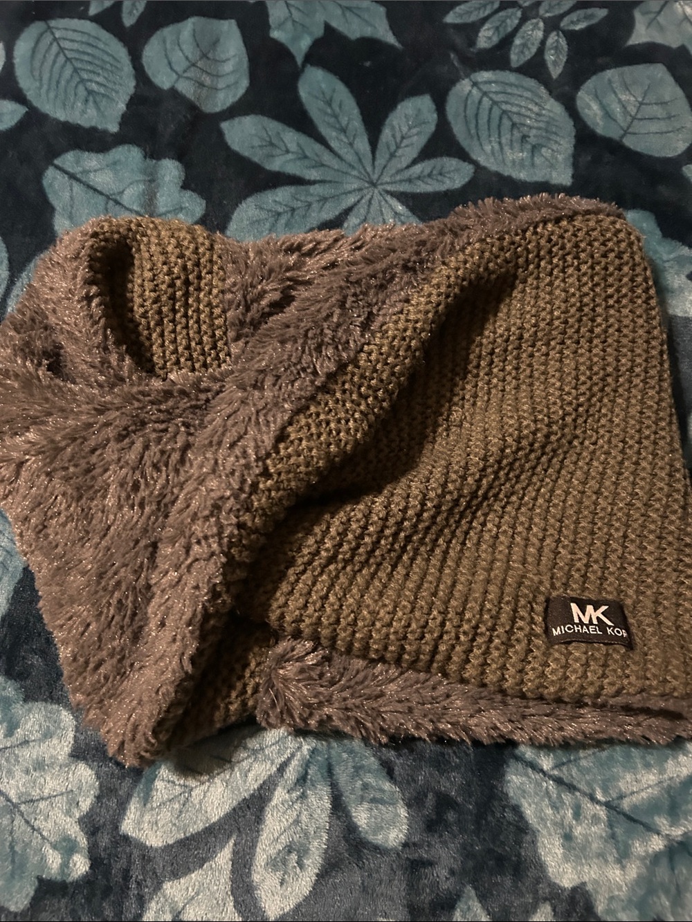 Michael Kors Brown Knit Faux-Fur Lined Cowl Scarf